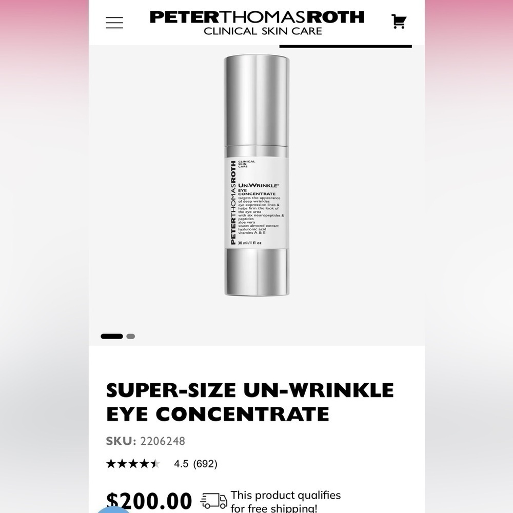 New $200 Reg. Peter Thomas Roth SUPER-SIZE UN-WRINKLE EYE CONCENTRATE 30 ML/1 OZ